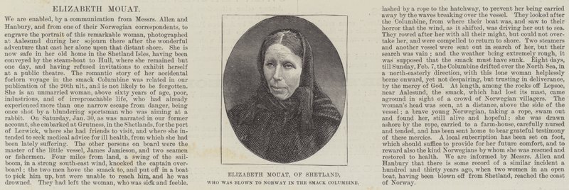 Elizabeth Mouat, fra Shetland, som ble blåst til Norge i Smack Columbine (gravering) av English School
