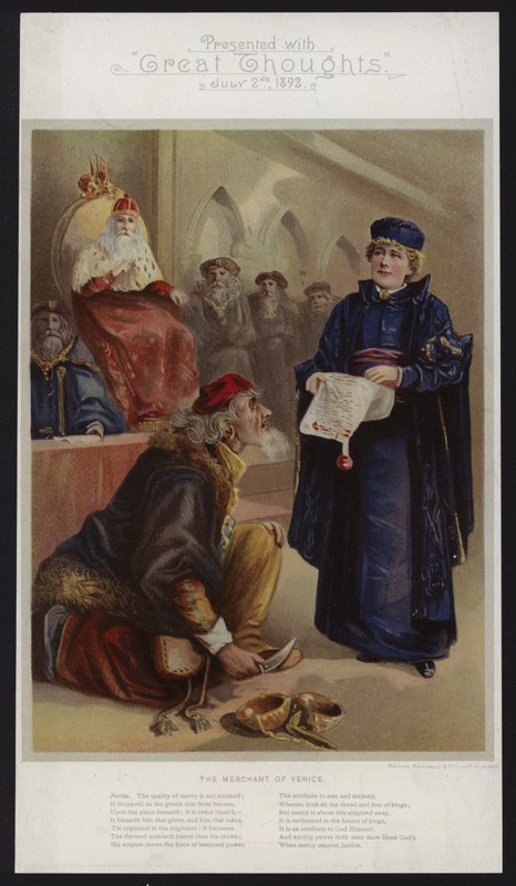 Ellen Terry som Portia i The Merchant of Venice av English School