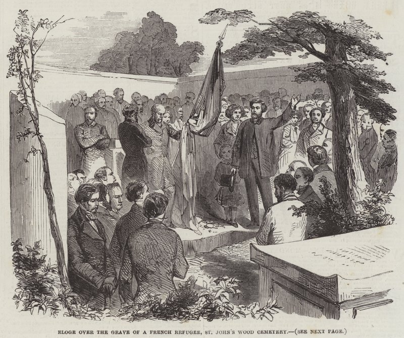 Eloge over graven til en fransk flyktning, St John's Wood Cemetery (gravering) av English School