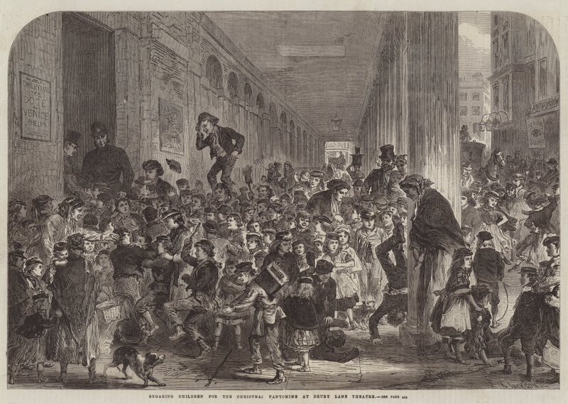 Engasjerende barn til julepantomimen på Drury Lane Theatre (gravering) av English School