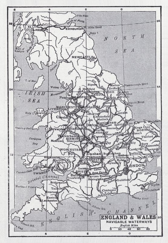 England og Wales, seilbare vannveier (litho) av English School