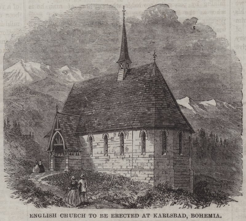 Engelsk kirke som skal reises i Karlsbad, Böhmen (gravering) av English School