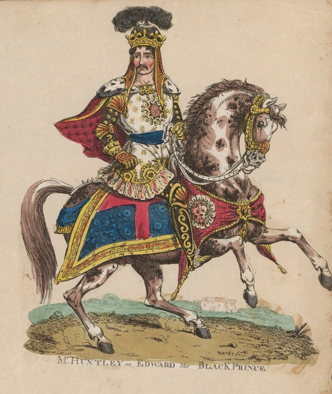 Den engelske skuespilleren Francis Huntley som Edward, the Black Prince (farget gravering) av English School