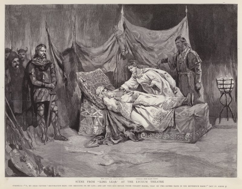 De engelske skuespillerne Henry Irving og Ellen Terry i en produksjon av Shakespeares King Lear på Lyceum Theatre, London av English School