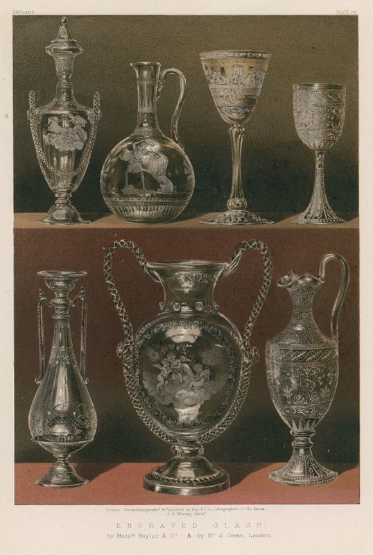 Gravert glass av English School