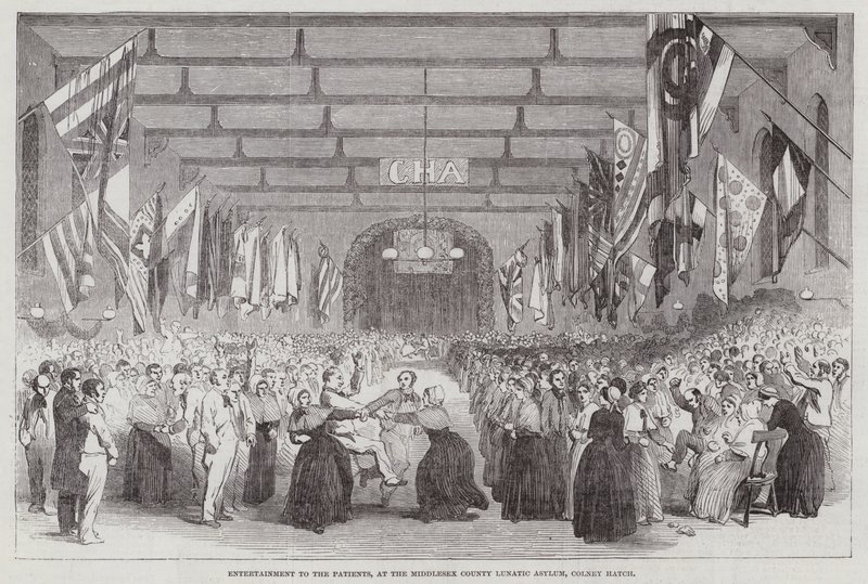 Underholdning for pasientene på Middlesex County Lunatic Asylum, Colney Hatch av English School