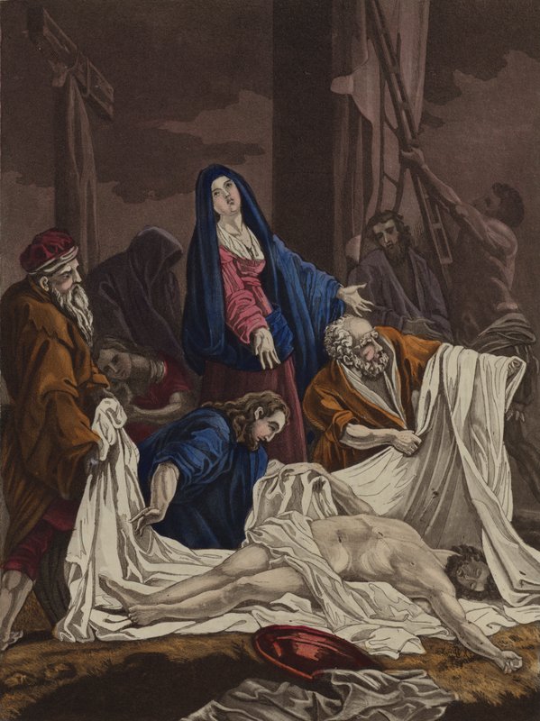 Kristi gravleggelse (farge litho) av English School
