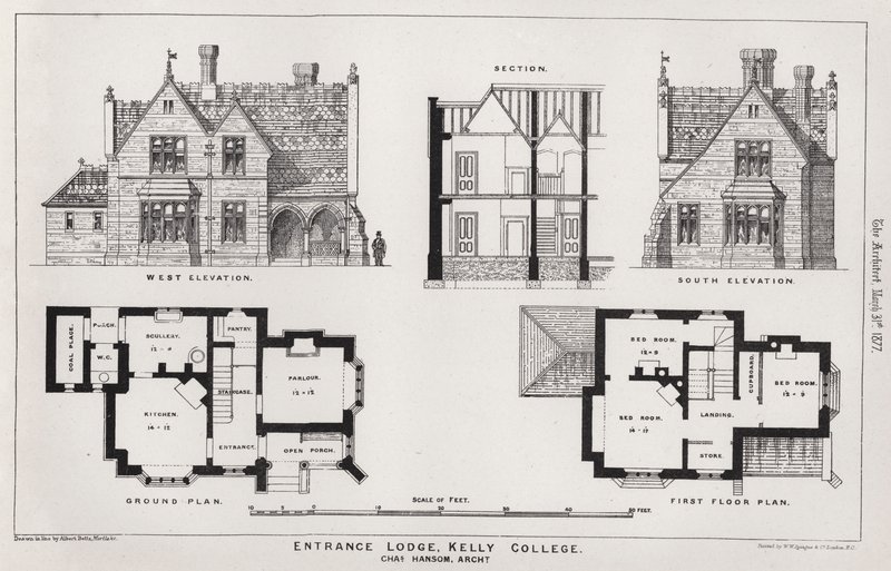 Entrance Lodge, Kelly College (gravering) av English School
