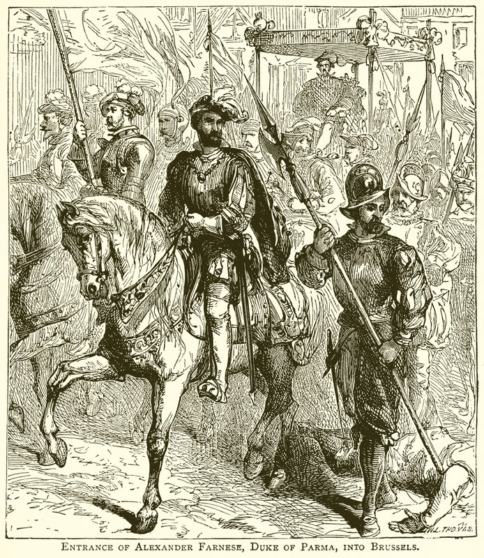 Inngang av Alexander Farnese, hertug av Parma, til Brussel av English School