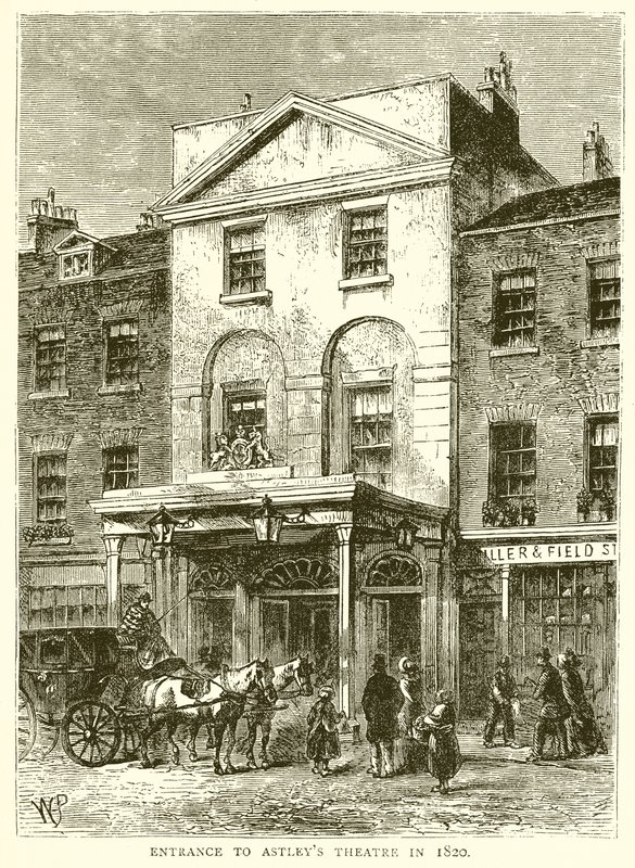 Inngang til Astleys Theatre i 1820 av English School