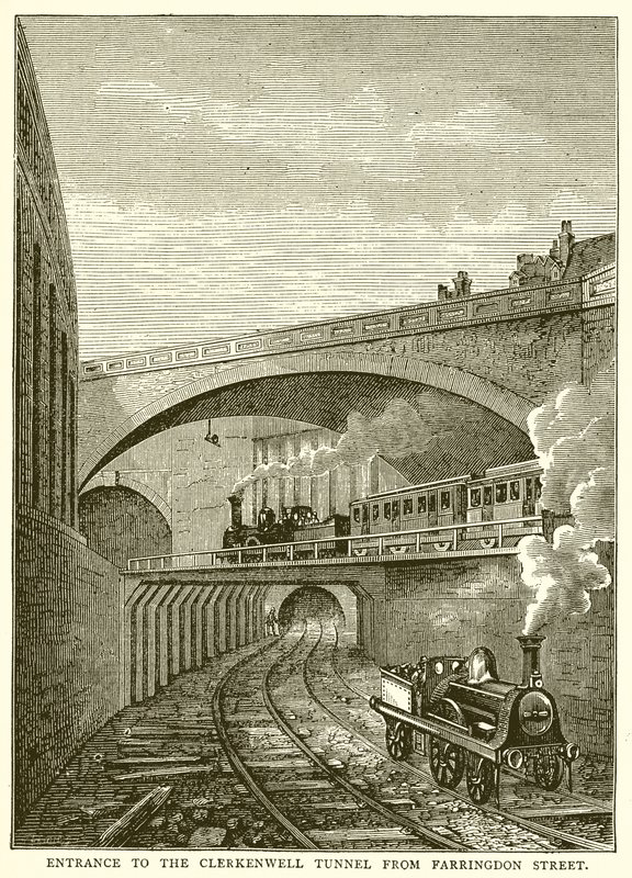 Inngang til Clerkenwell Tunnel fra Farringdon Street av English School