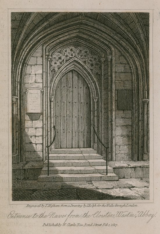 Inngang til Nave fra Cloisters, Westminster Abbey, London av English School