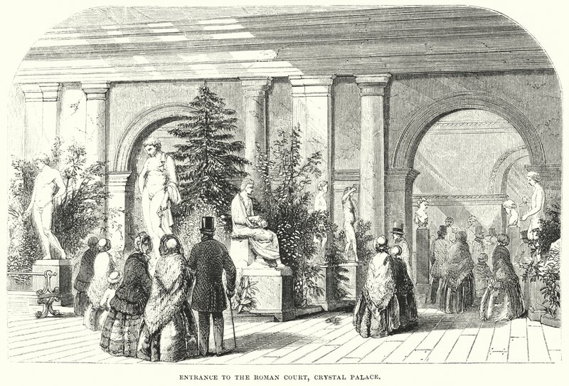 Inngang til den romerske domstolen, Crystal Palace (gravering) av English School