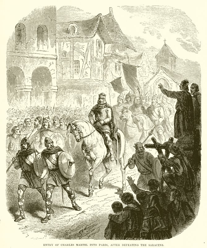 Charles Martels inntreden i Paris, etter å ha beseiret saracenerne av English School