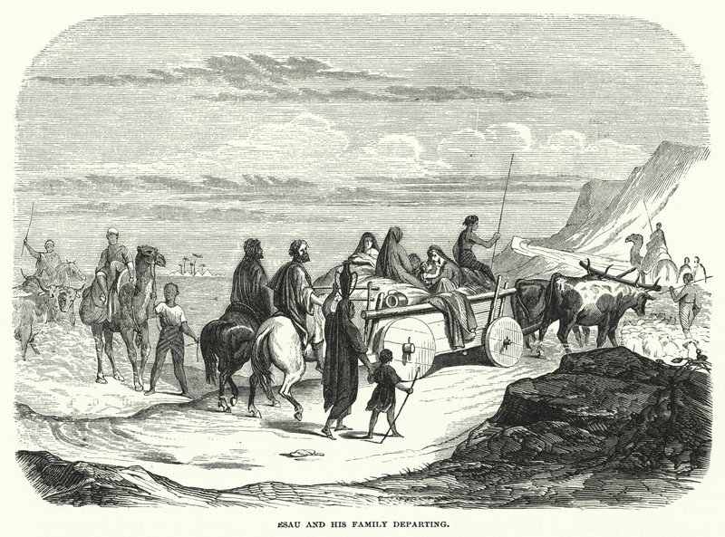 Esau og hans familie drar (gravering) av English School