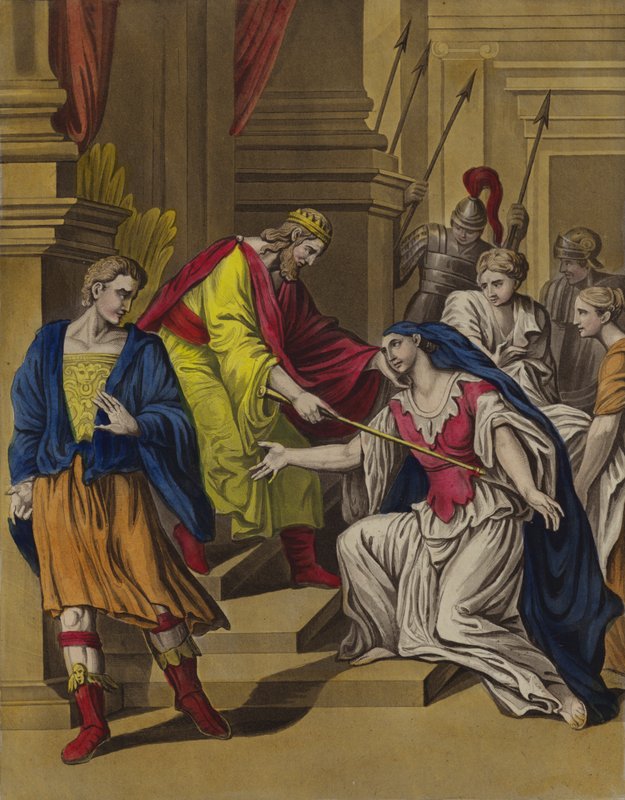 Esther before Ahasuerus (colour litho)   1323935   no       norwegian Successfully Translated  Original: Acrobats at the Cirque Fernando Francisca and Angelina Wartenberg, 1879. Translat: Acrobats at the Cirque Fernando Francisca and Angelina Wartenberg, 1 av English School