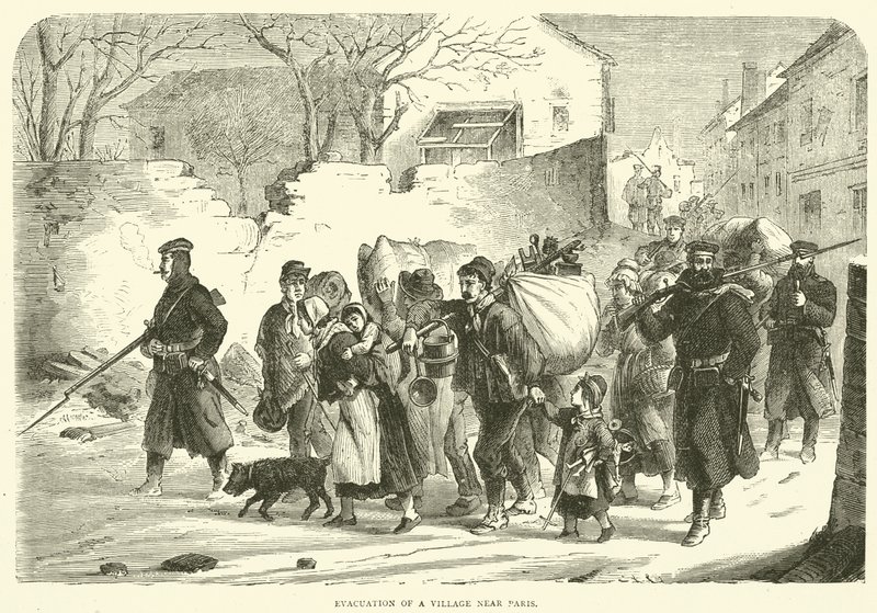 Evakuering av en landsby nær Paris, desember 1870 av English School