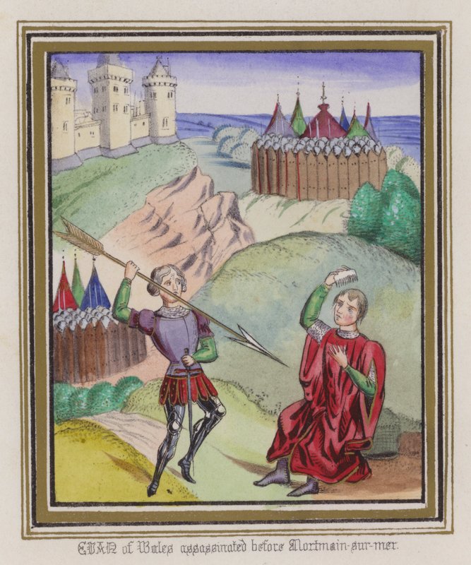 Evan of Wales myrdet før Morman-Sur-Mer (farget gravering) av English School