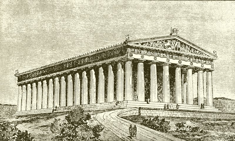Eksteriør av Parthenon i Athen i tiden til dets byggere av English School