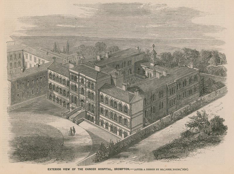 Utvendig utsikt over Cancer Hospital, Brompton av English School