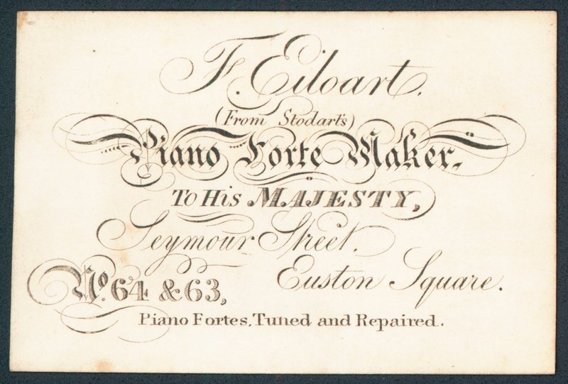 F Eiloart, pianofortemaker, handelskort av English School