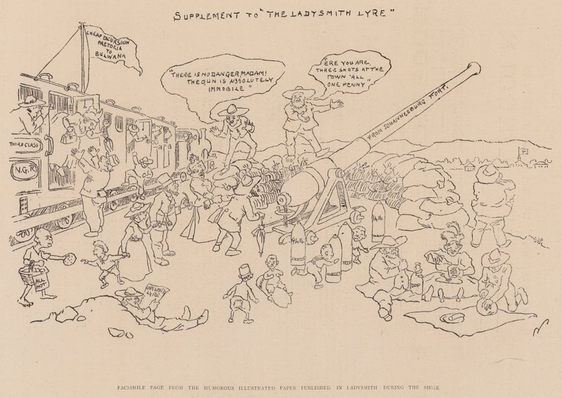 Faksimileside fra den humoristiske illustrerte artikkelen utgitt i Ladysmith under beleiringen (lito) av English School