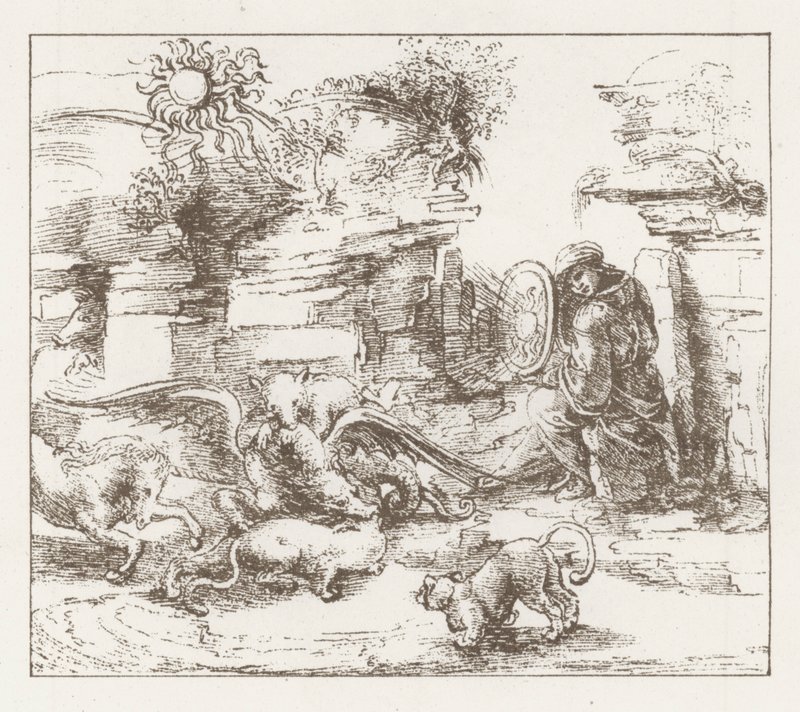 Faksimile av en studie av Leonardo da Vinci (gravering) av English School