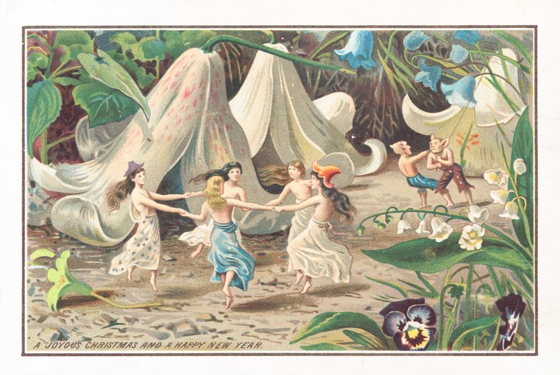 Feer og alver som danser, julekort av English School