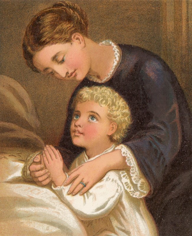 Tro og bønn (farge litho) av English School