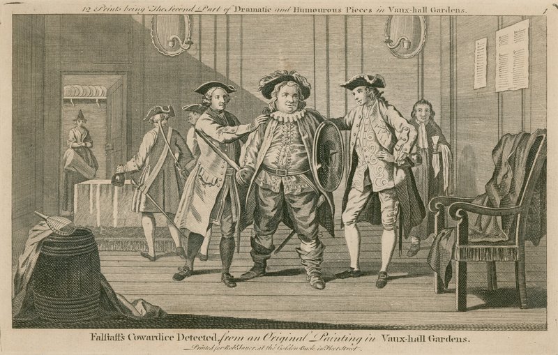 Falstaffs feighet oppdaget, fra et originalt maleri i Vauxhall Gardens, London av English School