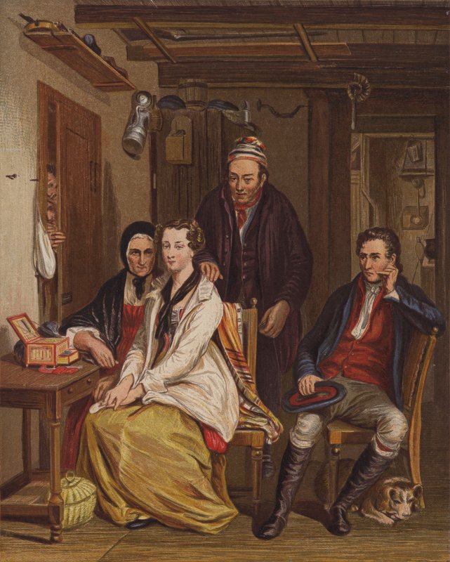 Familie hjemme (farge litho) av English School