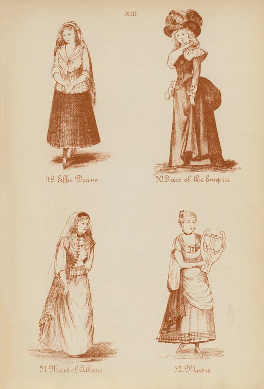 Fancy dress-antrekk: Effie Deane, Dress of the Empire, Maid of Athens, Music (litho) av English School