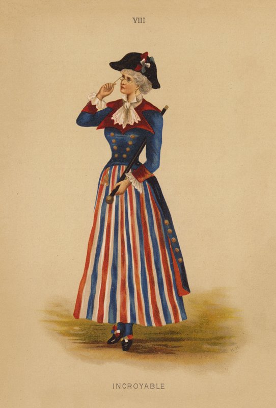 Fancy kjole-antrekk: Incroyable (farge litho) av English School