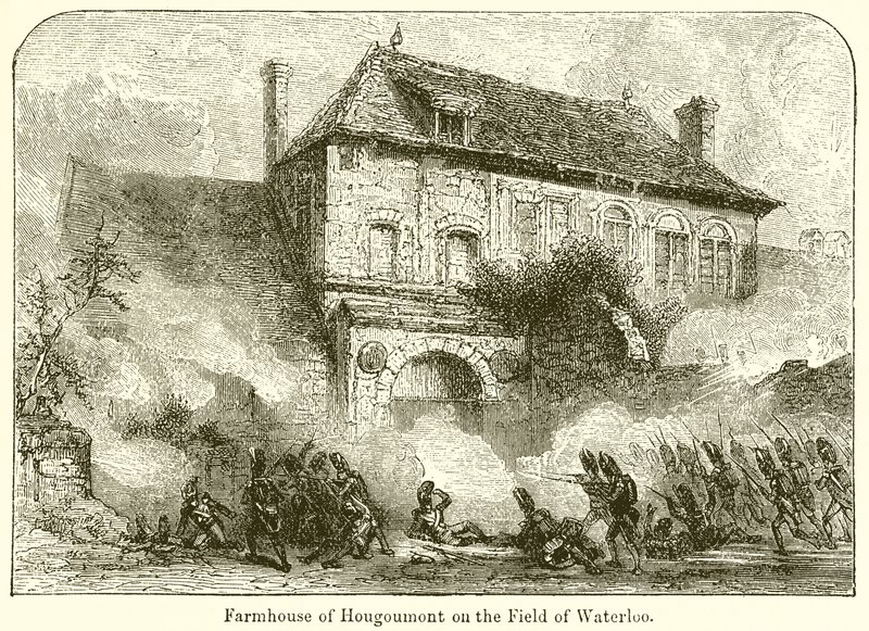 Farmhouse of Hougoumont på Field of Waterloo av English School