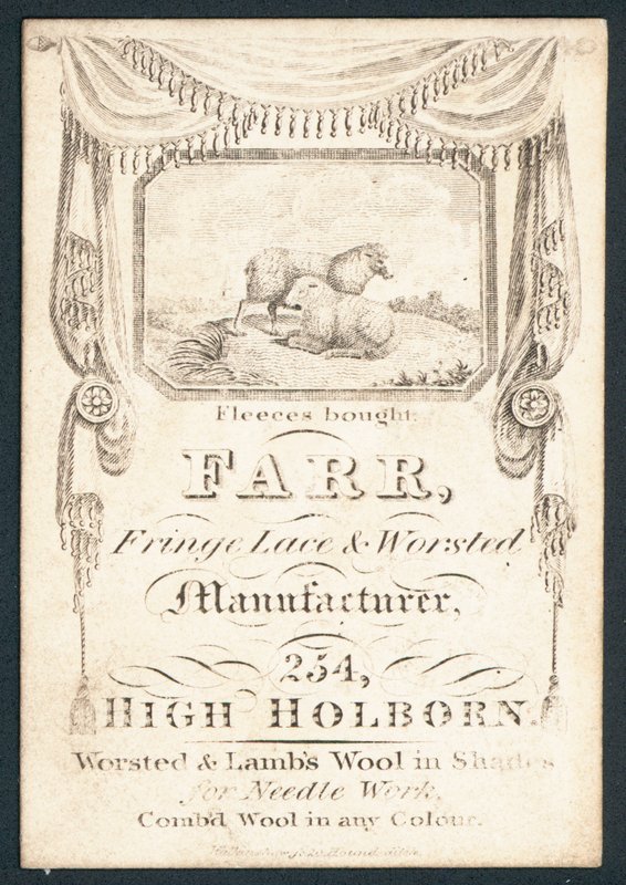 Farr, frynser blonder og kamgarn produsent, handelskort av English School