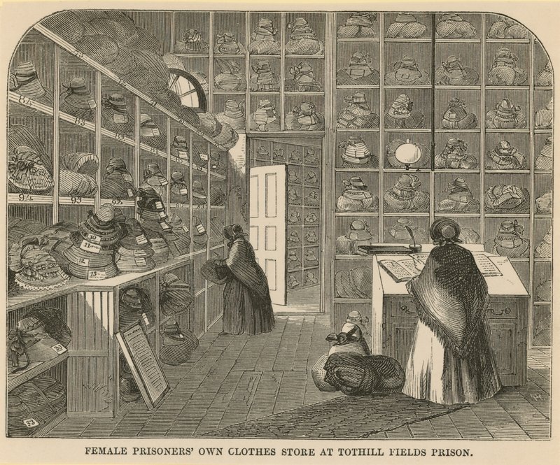 Kvinnelige fanger eier klesbutikk i Tothill Fields Prison av English School