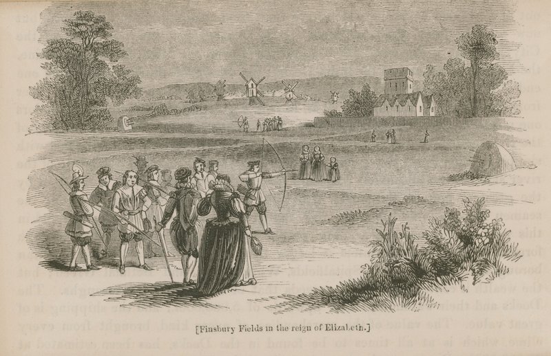 Finsbury Fields under dronning Elizabeth I av English School