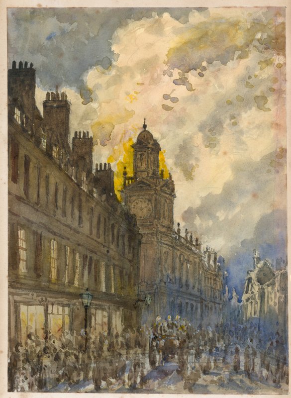 Brann på Grays Inn Lane, London, 20. juni 1880 (wc på papir) av English School