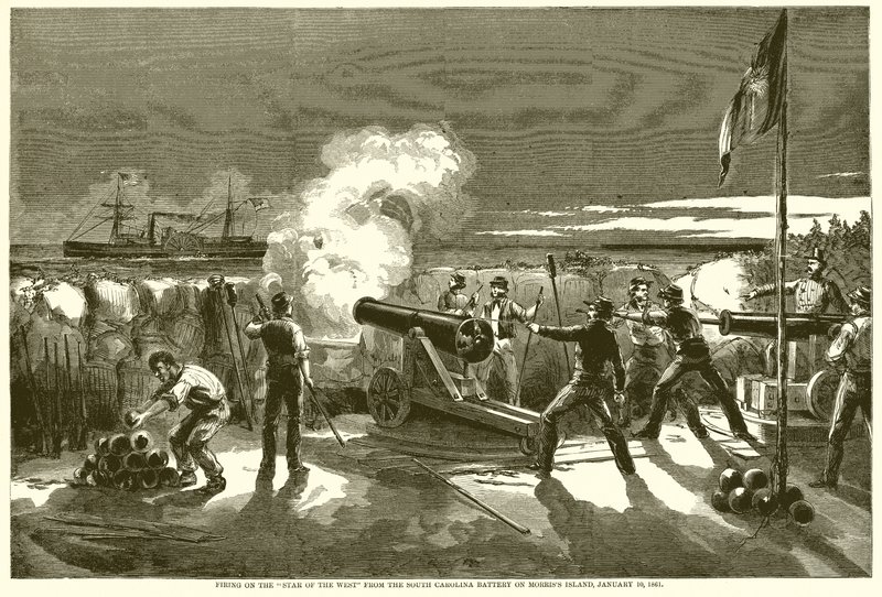 Skyting på Star of the West fra South Carolina Battery på Morriss Island, 10. januar 1861 av English School