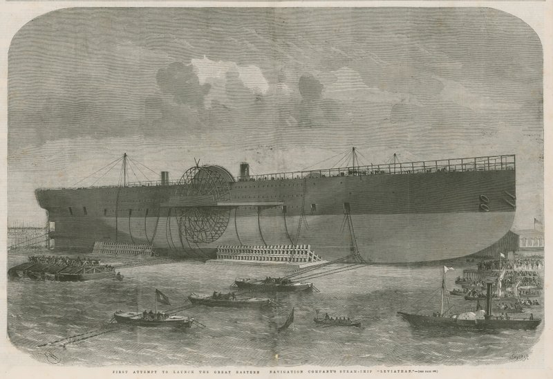 Første forsøk på å lansere Great Eastern Navigation-selskapets dampskip Leviathan av English School