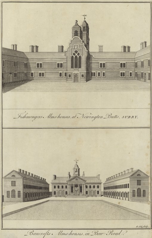 Fishmongers Almshouses, Newington Butts and Bancrofts Almshouses, Bow Road, London av English School