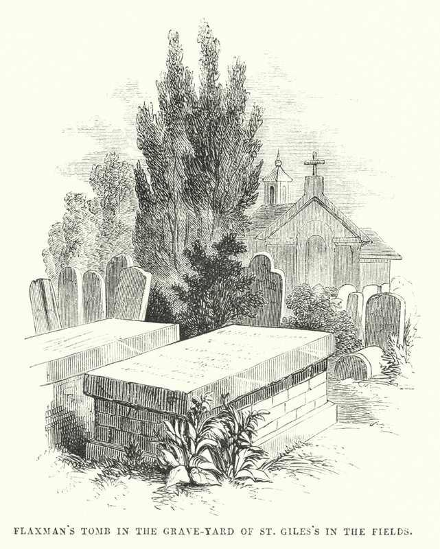 Flaxman's Tomb in the Grave-Yard of St Giles's in the Fields (gravering) av English School