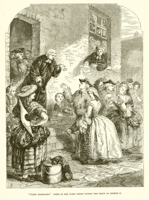 Flåte ekteskap. Scane i flåtefengselet under George IIs regjeringstid av English School