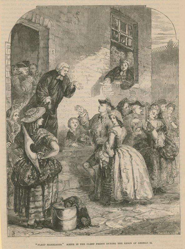 Flåte ekteskap; scene i Fleet Prison under kong George IIs regjeringstid av English School