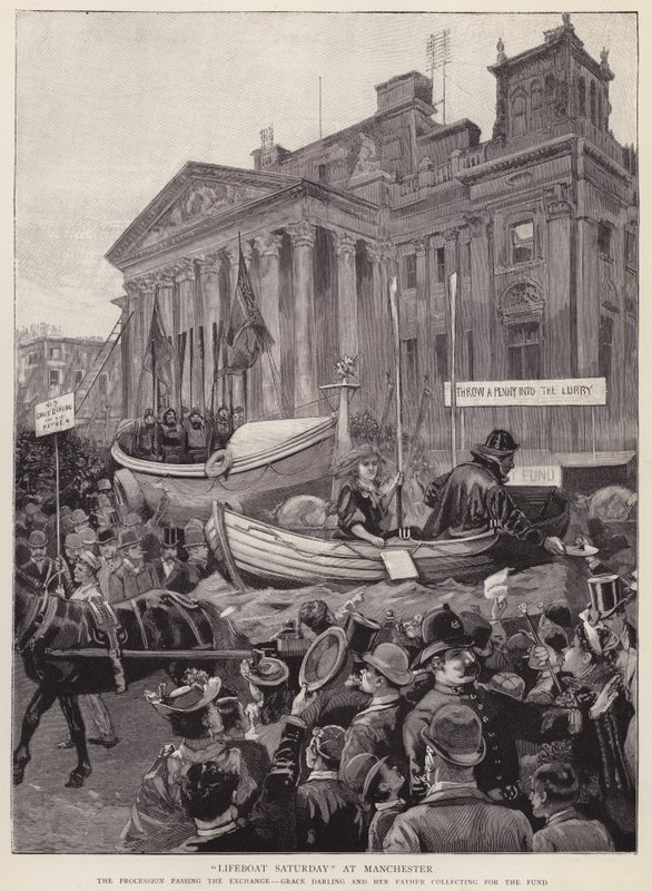 Float skaffe midler til Royal National Lifeboat Institution som passerer børsen i Manchester av English School