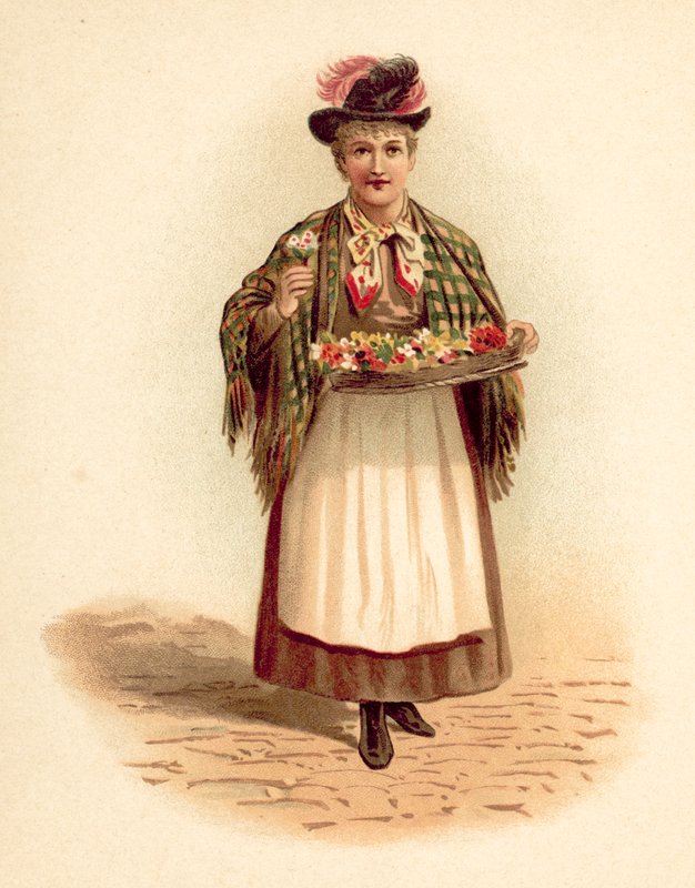 Blomsterselger (chromolitho) av English School