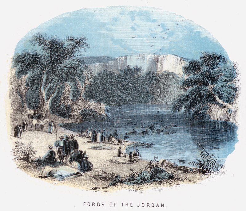 Fords of the Jordan (farget gravering) av English School