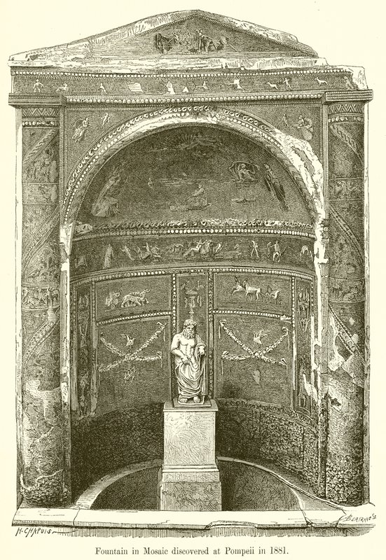 Fontene i mosaikk oppdaget i Pompeii i 1881 av English School