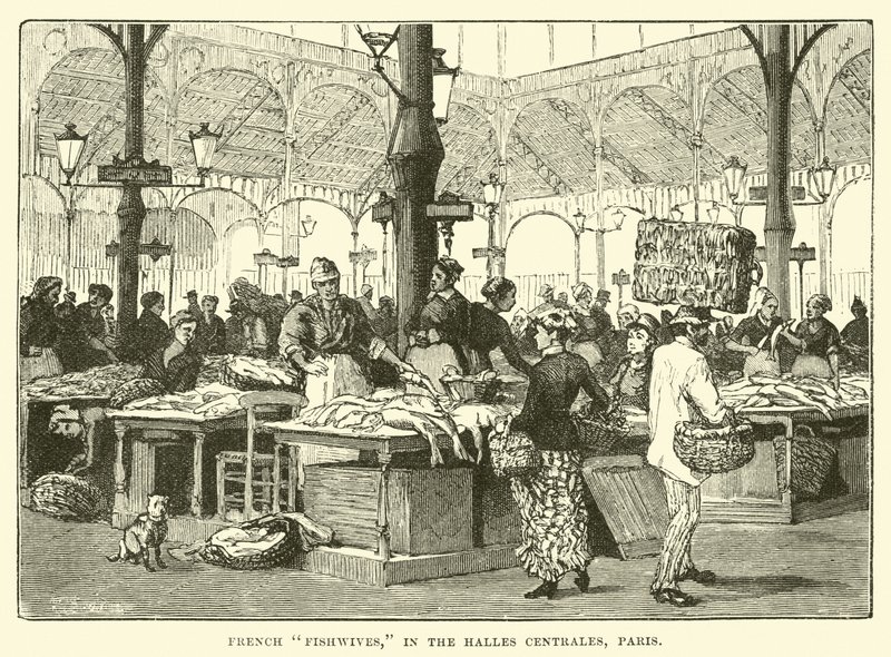 Franske fiskekoner, i Halles Centrales, Paris av English School