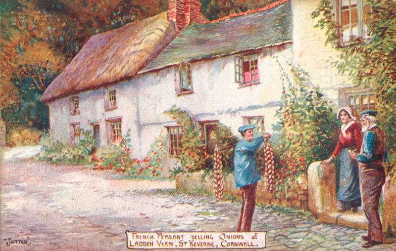 Fransk løkselger, Ladden Vern, St Keverne, Cornwall (farge litho) av English School